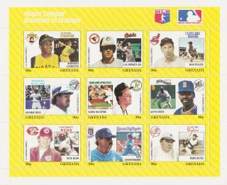 1988 Grenada Baseball Stamps Sheet With Ripken/ruth/clemente/mcgwire/rose & More