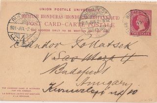 British Honduras 1901 Qv Reply Card To Hungary No Message (bao)