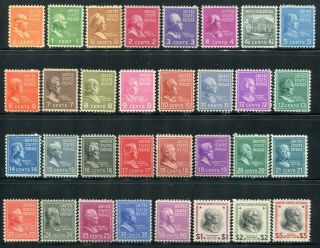 1938 U.  S.  Scott 803 - 34 Presidential Issue Set Of Stamps Never Hinged