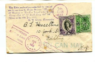 Tonga 1935 ½d. ,  2d.  Tin Can Mail Cover Niuafoou To Fielding,  Zealand