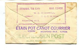Tonga 1935 ½d. ,  2d.  Tin Can Mail cover Niuafoou to Fielding,  Zealand 2