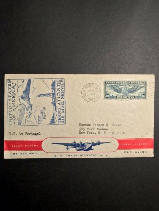Usa Us First Flight Cover Fam 18 York To Lisbon Portugal Pan Am 1939 F18 - 2a