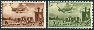 Egypt C53 - C64,  Mnh.  Mi 412 - 413.  Air Post 1953.  Delta Dam And Douglas Dc - 3.
