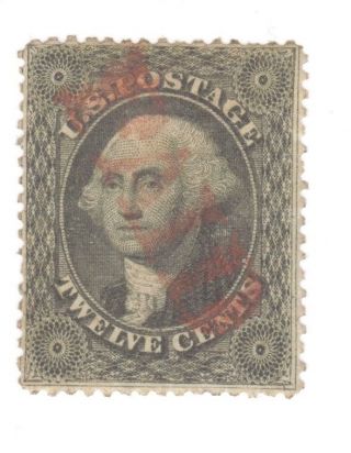 Scott 36 Early Us Stamp 12c Washington.  1861 - 62.  Red Cancel