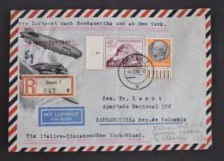 Air Mail Cover,  Germany To Colombia,  Essen Postmark Dated 4 12 39.