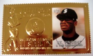 1995 St.  Vincent Ken Griffey Jr.  Baseball Stamp 23kt Gold Stamps All Star Sports