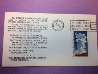 1453 Stamp Club Cover - Cedar Rapids Ia Not Fdc L61 1972 National Parks
