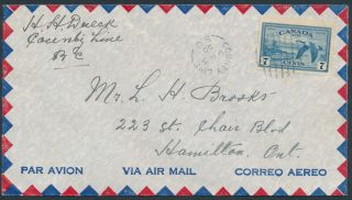 1950 County Line Bc Split Ring On Air Mail Cover To Hamilton Ont
