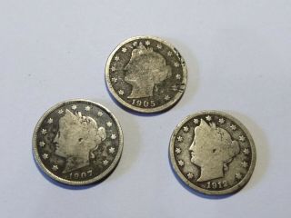 1905,  1907 & 1912 Liberty V Nickels • U.  S.  A.  Coin 