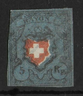 Switzerland 1850 Rayon I 5 Rp Michel 7 Unchecked For Type