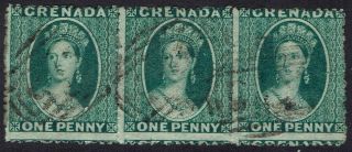 Grenada 1873 Qv Chalon 6d Strip Wmk Large Star Sideways Inermediate Perf 15