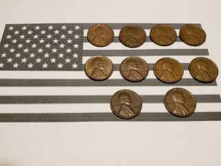 10 Usa Coins Wheat Pennies 1917 19 39 40 41 44 46 48 50 55