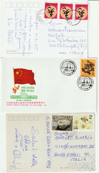 Cina Repubblic 2 Postcard To Italy,  1 Card Riccione