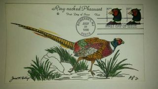 Van Natta Artist Proof Ring Necked Pheasant Hand Painted Hp First Day Cover Fdc