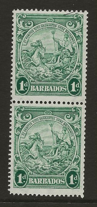 Barbados Sg 248b The Difficult 1942 1/2d Green Perf 14 In Pair