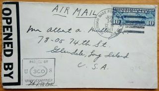 Bermuda 1941 United States Forces Airmail Cover With Black - Edged Censor Label