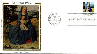 1979 Christmas Religious Stamp Madonna Colorano Silk Cachet & Story Unad Fdc
