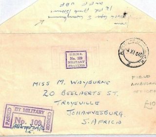 Cs352 South Africa Cover Field Ambulance Officer 1940 Ww2 Censor Ohms Medical