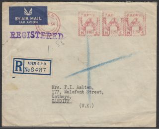 Aden 1954 Meter Franking Registered Cover To U.  K.