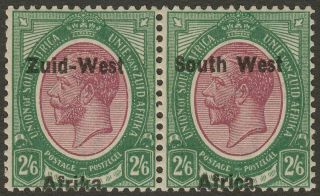 South West Africa 1923 Kgv Zuid - West Overprint 2sh6d Pair Sg9 Cat £70