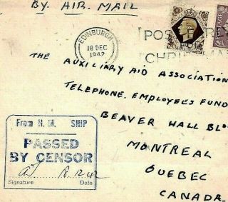 Gb Canada Ww2 Cover Naval Censor Scotland Edinburgh Airmail 1942 {samwells}cs360