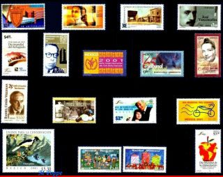 Mexico 2001 Lot With 17 Commemorative Stamps,  Scott Value $20.  50,  All Mnh Vf