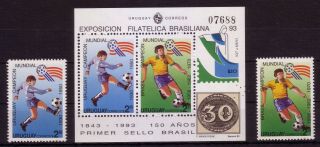 Uruguay 1993 Brasiliana´93 Phil.  Ex.  Soccer World Cup Souv.  Sheet / Singles Mnh