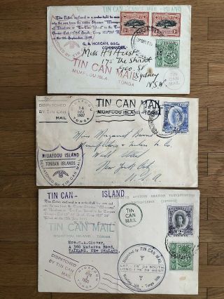 3 X Tonga Old Cover Tin Can Mail Niuafoou Isla To Zealand 1935