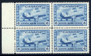 Canada 1942 - 48 War Effort Air 6c Marginal Block Of 4 Vfum.  Stanley Gibbons 399.