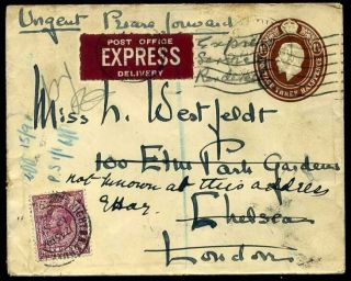 Express Mail 1936 Undelivered Kgv 1½d Stationery Plus 6d