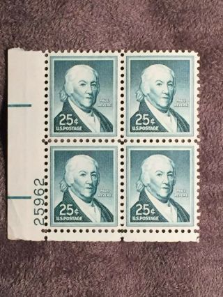 Scott Us 1048 1954 - 68 25c Plate Block Of 4 Stamps Mnh