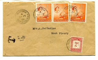 Seychelles 1956 9cents Local Cover Victoria To Mont Fleury 2cent Postage Due