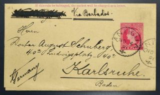 Leeward Islands Via Barbados To Germany 1891 Wrapper Antigua To.  England