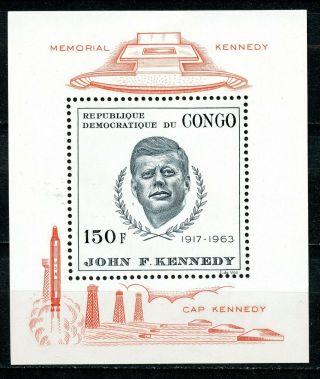 Congo 1966,  Scott 592,  Souvenir Sheet,  Slate,  And Hinged,  John F.  Kennedy