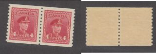Mnh Canada 4 Cent Kgvi Perf 9 1/2 War Coil Pair 281 (lot 14802)