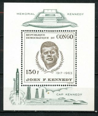 Congo 1966,  Scott 591,  Souvenir Sheet,  Brown,  And Hinged,  John F.  Kennedy