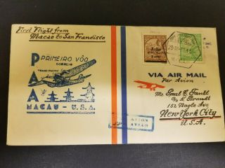 Wpphil 1937 Cover Macau To Us Air Mail Scott 287 3p Emerald Cv $45 Description