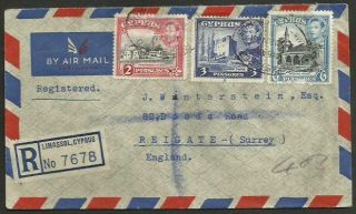 Cyprus To Great Britain Limassol Cancel On Air Mail Registered Cover 1950 Vf