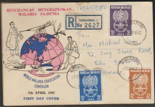 Malaysia Malaya 1962 Malaria Registered Private Fdc Singapore To Sarawak A