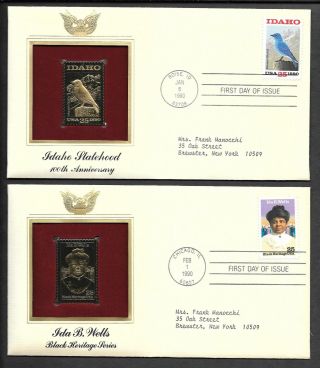 Sc 2439 & 2442 Two First Days Covers With Gold Stamp Replicas 1990