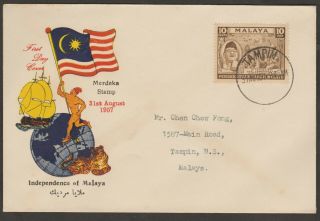 Malaysia Malaya 1957 Tunku Merdeka Independence Private Fdc B