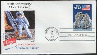 Us Space Fdc Cover 1989.  " Apollo 11 " 1st Man On The Moon 20th Anniv.  $2.  40 Stamp