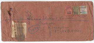 British Guiana Large Registered Cover To Barbados 1907 W 2c,  6c,  24c