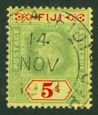 Sg 123 Fiji 1906 - 12.  5/ - Green & Yellow.  Very Fine Cat £100