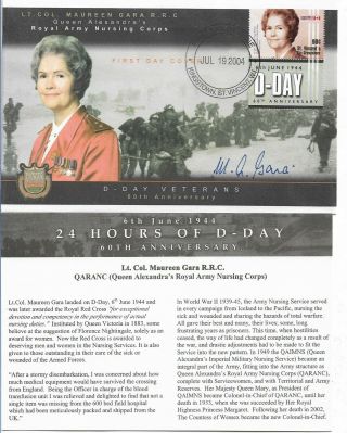 Ww2 St.  Vincent Gren 2004 60th Anniv D - Day Veteran Signed Fdc.  Lt.  Col Maureen Gara