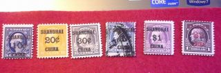 Us Postage Stamps Shanghai China Over Prints Set 10c,  20c,  30c,  40c,  $1,  $2
