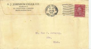 Usa 1916 Cigar Advertising Envelope Sent From Grand Rapids,  Michigan