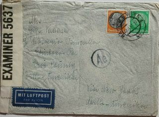 Germany 1941 Airmail Cover To United States Also Censored In Bermuda