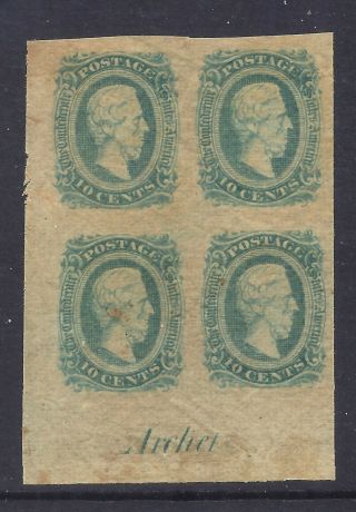Us Stamps - Csa 11d - Mnh - 10 Cent Jefferson Davis Green Issue Block - Cv $340