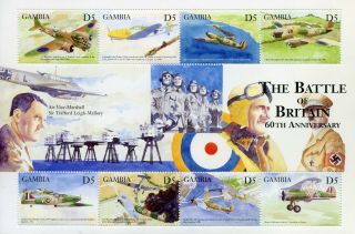 Gambia 2000 Mnh Wwii Ww2 Battle Of Britain 8v M/s Ii Aviation Spitfires Stamps